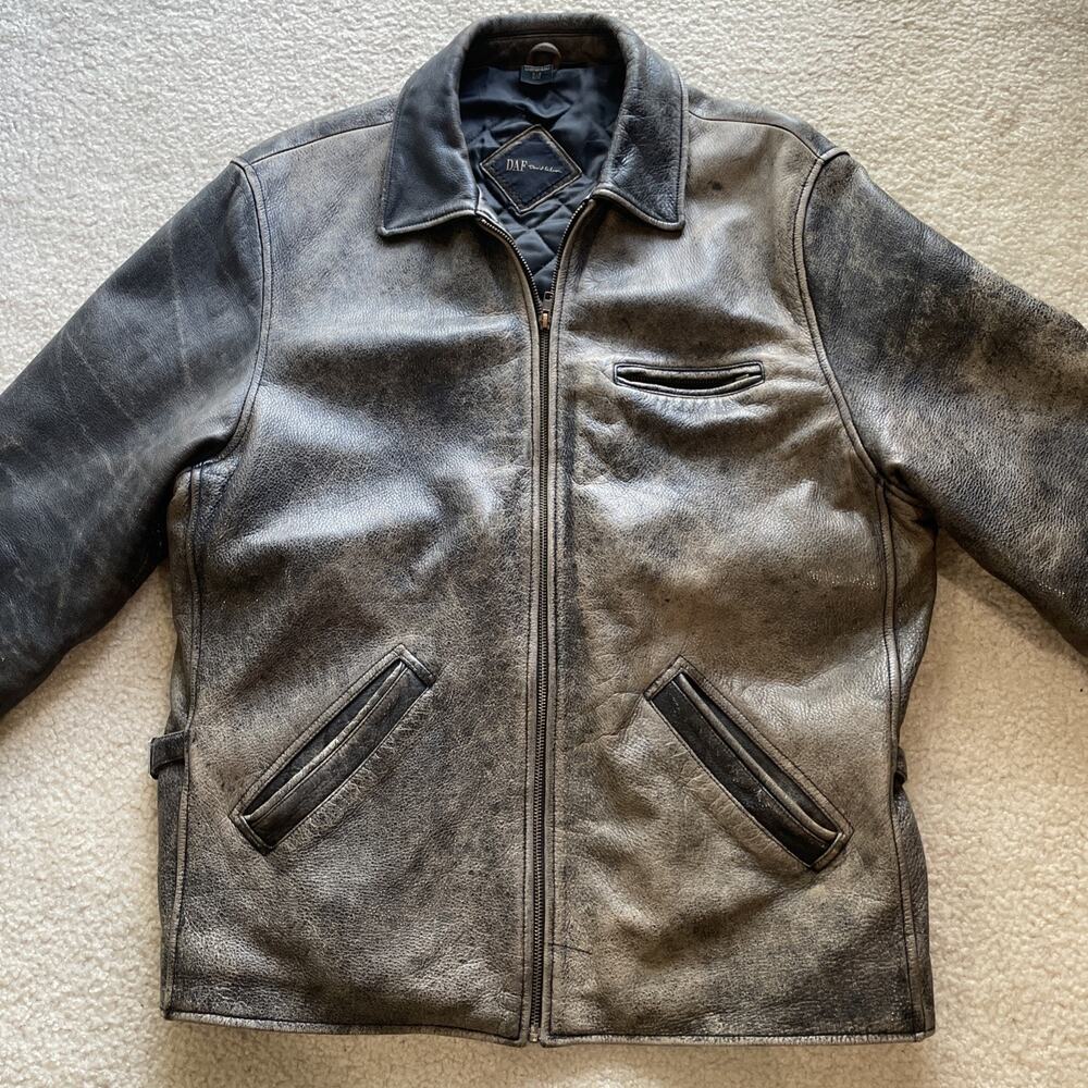 Brown Vintage Leather Jacket DAF David Fahren Mens Large Rare High Quality